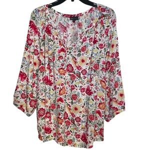 Jones New York white with pink, red, and yellow floral print sz 2X